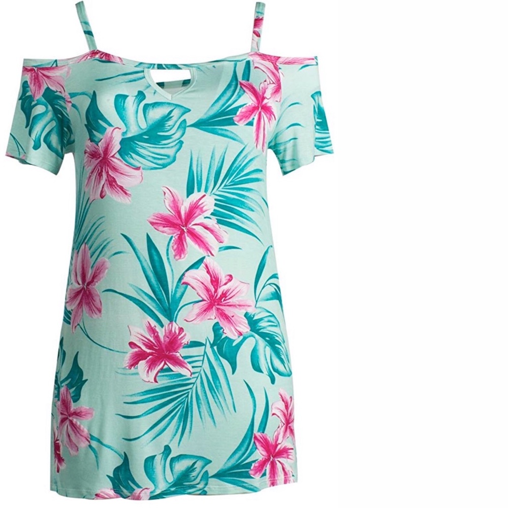 Curvy Couture Hibiscus Cold Shoulder Sleep Shirt
